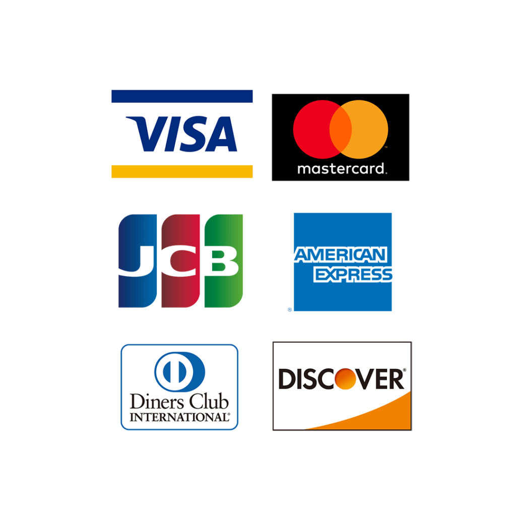 Visa, Mastercard, JCB, Discover, American Express, Dinerss Club